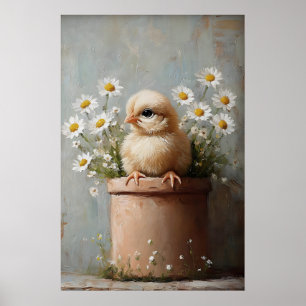 Paas Kip Bloempot Print, Rustiek Poster