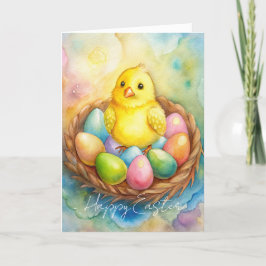 Paas kip in een nest met eieren Illustratie Feestdagen Kaart
