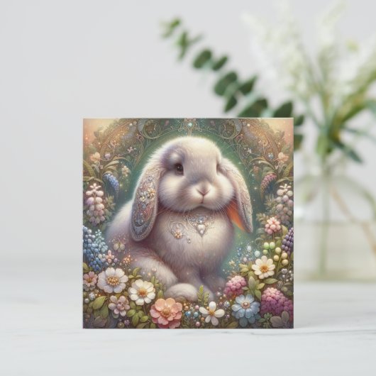 Paas Konijn Art Nouveau Bloementuin Feestdagenkaart (Staand voorkant)