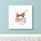 Paas Konijn Cute Bril Luipaard Konijn Konijn Eenvo Canvas Afdruk (Insitu (Houten vloer))