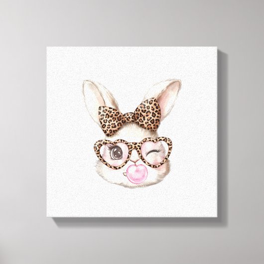 Paas Konijn Cute Bril Luipaard Konijn Konijn Eenvo Canvas Afdruk (Voorkant)