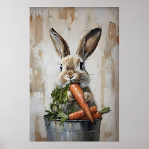 Paas Konijn In Emmer Met Wortels Print, Lente Poster
