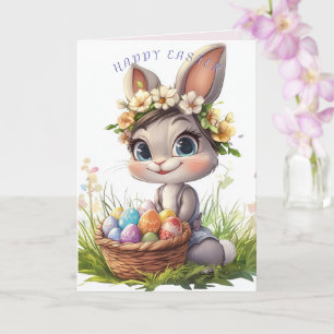 Paas Konijn Mand Eieren Bloemen Kaart