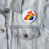 Paas Konijn met Regenboog - Pasen Ronde Button 5,7 Cm (In situ)