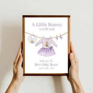 Paas Konijn Paarse Jurk Meisje Baby Shower Welkom Poster