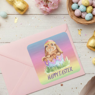 Paas Konijn Regenboog Waterverf Aardig Cadeau Vierkante Sticker