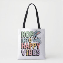 Paas Konijn Tote Zak Gelukkig Met Positieve Vibes
