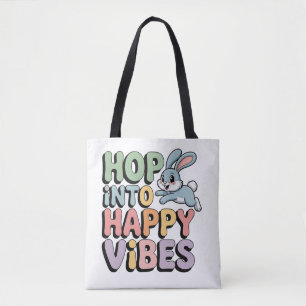 Paas Konijn Tote Zak Gelukkig Met Positieve Vibes Draagtas