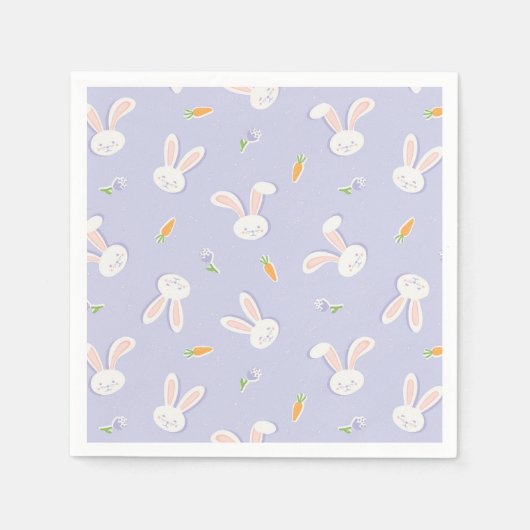 Paas Konijnen en Wortels Lavendel Lente Servet (Voorkant)