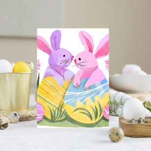 Paas Konijnen Pastel Waterverf Feestdagenkaart