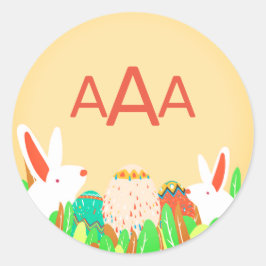 PAAS KONIJNEN RONDE STICKER AANGEPASTE MONOGRAAM