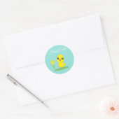 Paas Kuiken met Bloem op Teal Ronde Sticker (Envelop)