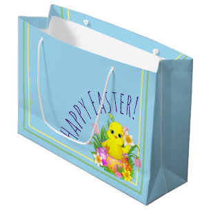 Paas Kuiken Met Bloemen Groot Cadeauzakje