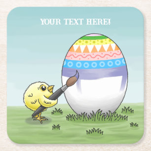 Paas kuiken schilder de paaseieren vierkante kartonnen onderzetter