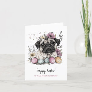 Paas-pug rustieke waterverf bloemstuk  feestdagen kaart