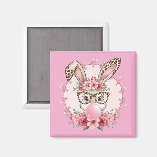 Paas Schattige Bloemen Bunny Luipaard Gift Magneet (Voorkant / Achterkant)