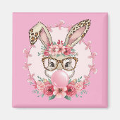Paas Schattige Bloemen Bunny Luipaard Gift Magneet (Voorkant)