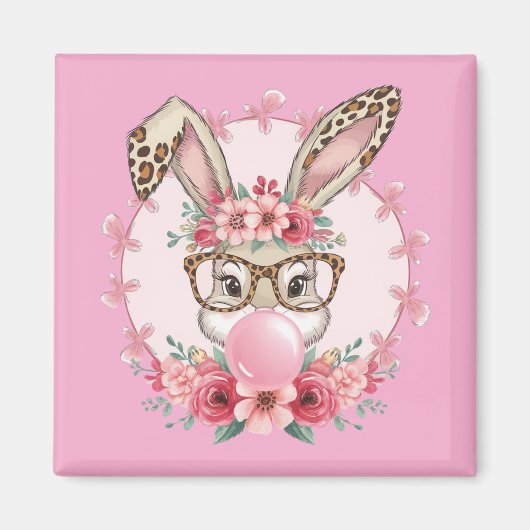 Paas Schattige Bloemen Bunny Luipaard Gift Magneet (Voorkant)