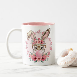 Paas Schattige Bloemen Bunny Luipaard Gift Tweekleurige Koffiemok