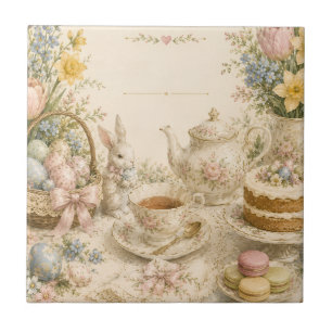 Paas Thee Feest, Vintage Bloemencel celebratie Tegeltje
