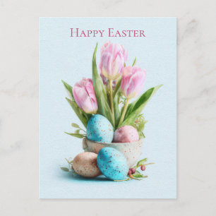 Paasansichtkaart met Bloemen en Paaseieren Briefkaart