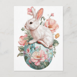 Paasansichtkaart met bloemen en paashaas briefkaart
