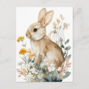 Paasansichtkaart met bloemen en paashaas briefkaart
