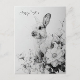 Paasansichtkaart met bloemen en paashaas briefkaart