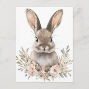 Paasansichtkaart met bloemen en paashaas briefkaart