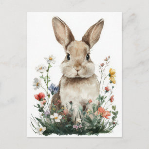 Paasansichtkaart met bloemen en paashaas briefkaart