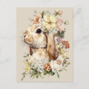 Paasansichtkaart met bloemen en paashaas briefkaart