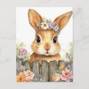 Paasansichtkaart met bloemen en paashaas briefkaart