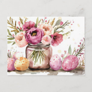 Paasansichtkaart met Paaseieren en Bloemen Briefkaart