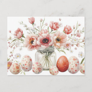 Paasansichtkaart met Paaseieren en Bloemen Briefkaart