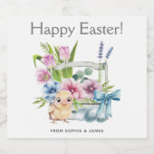 Paasbakvloeren Eieren Blauwe Bogen Feestdagen Sparkling Wijnetiket (Enkel label)