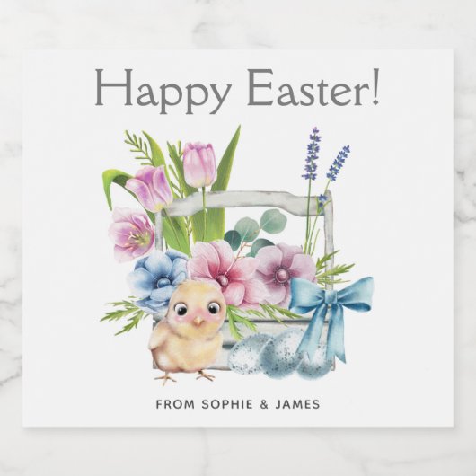 Paasbakvloeren Eieren Blauwe Bogen Feestdagen Sparkling Wijnetiket (Enkel label)