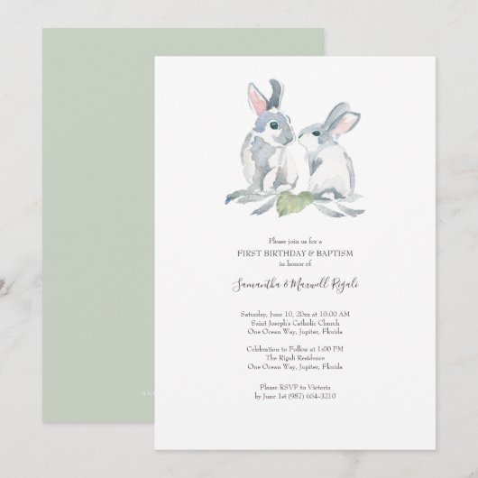 Paasbaptisme en eerste verjaardag kaart (Voorkant / Achterkant)