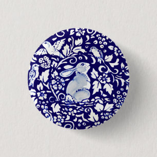 Paasblauw blauw konijn en witkonijn Dedham Delft Ronde Button 3,2 Cm