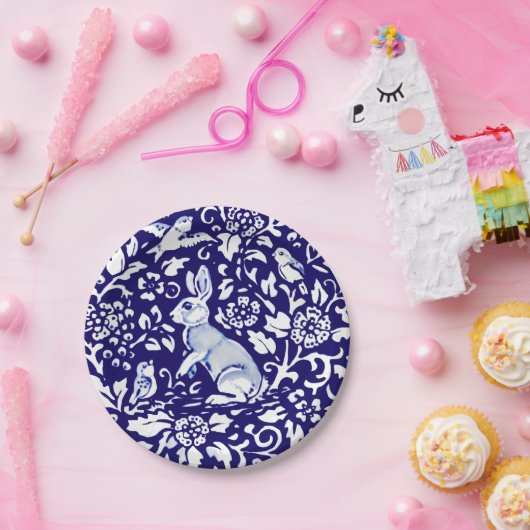 Paasblauw wit konijn, permanent Bunny Delft Papieren Bordje (Feest)