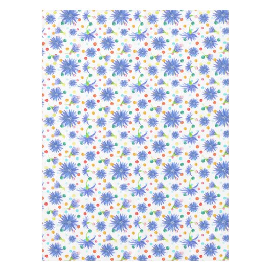 Paasbloemen en eieren in blauw tafelkleed (Voorkant)