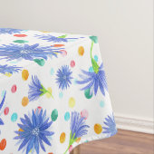 Paasbloemen en eieren in blauw tafelkleed (Voorbeeld)