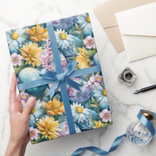 Paasbloemen en gekleurde eieren cadeaupapier
