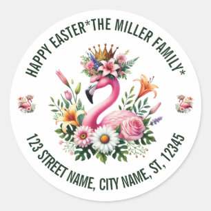 Paasbloemen roze flamingo ronde sticker