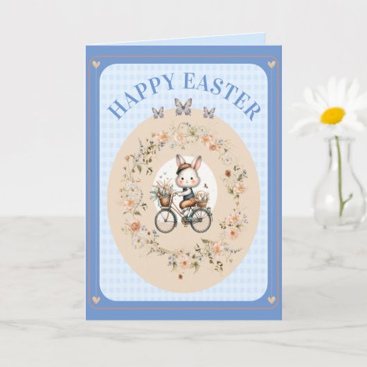  paasbloemenkonijn blauw gingham check kaart (Kleine Plant)