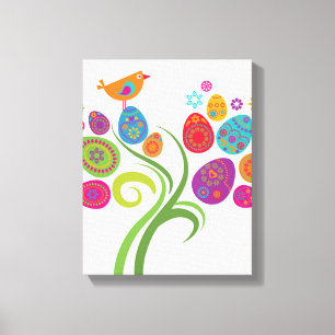 Paasboom met gekleurde eieren en bloemen canvas afdruk