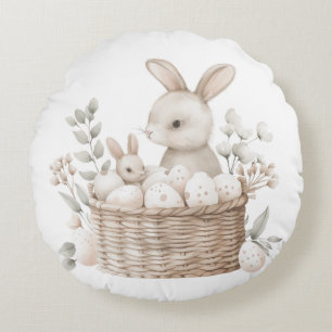 Paasbrunch & Egg Hunt Bunny Basket met eieren Rond Kussen