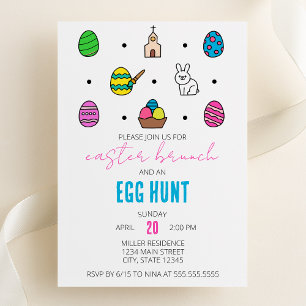Paasbrunch en Egg Hunt Line Iconen Paasfeest Kaart