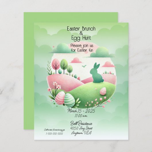Paasbrunch en eierjacht roze en groen (Voorkant / Achterkant)