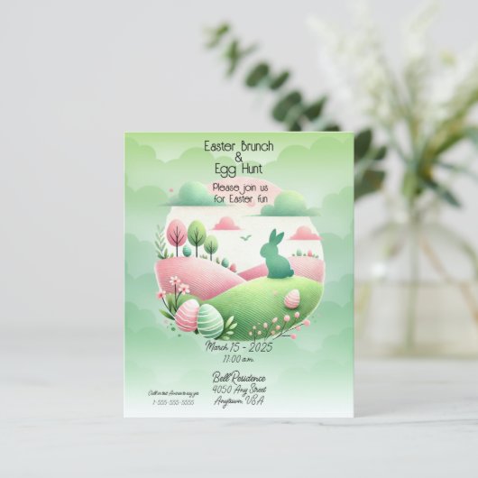 Paasbrunch en eierjacht roze en groen (Staand voorkant)