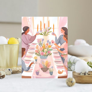 Paasbrunch Waterverf Familie Maaltijd Handgemaak Feestdagenkaart